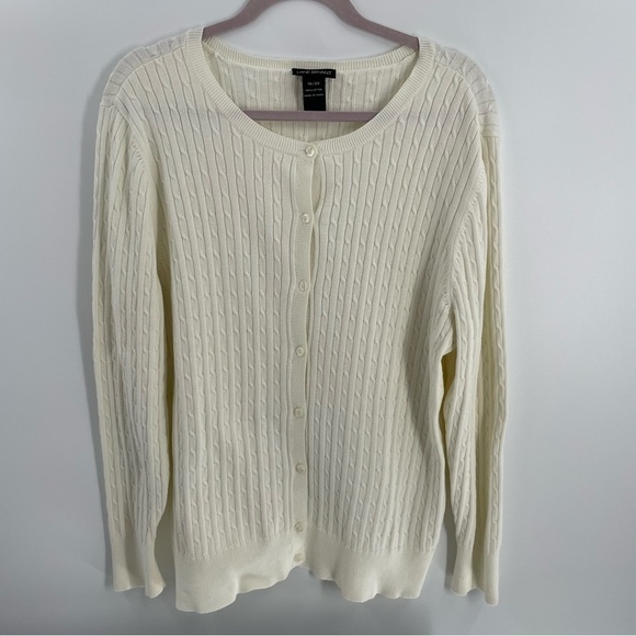 Lane Bryant Cable Knit Ivory Cotton Button Up Long Sleeve Cardigan Sweater Layer - Picture 1 of 10